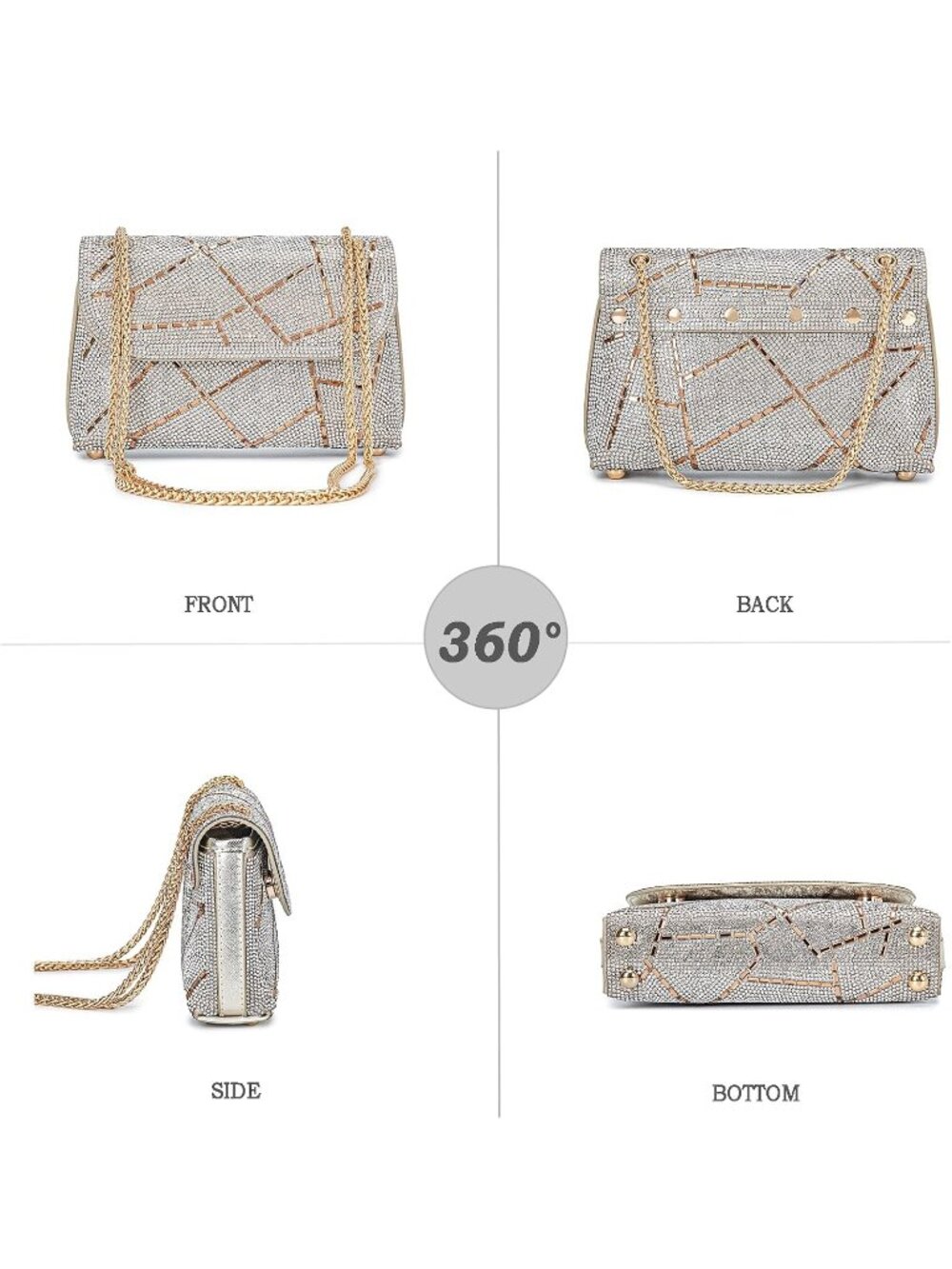 〽️Women Gold Crystals Rhinestone Evening Clutch Shoulder Crossbody Handbags - Picture 3 of 6